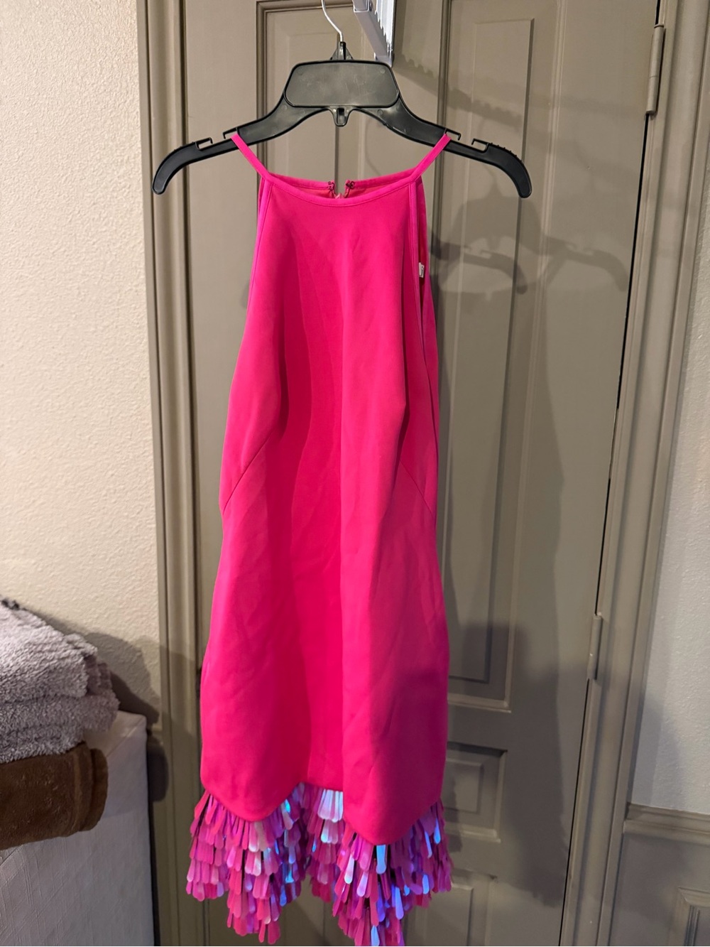 Girls Hot Pink Sleeveless Party Dress with Fringe Hem